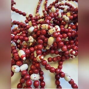 Lot Of 2 Vintage 9' Tree Garland Wooden Red Santa  Beads